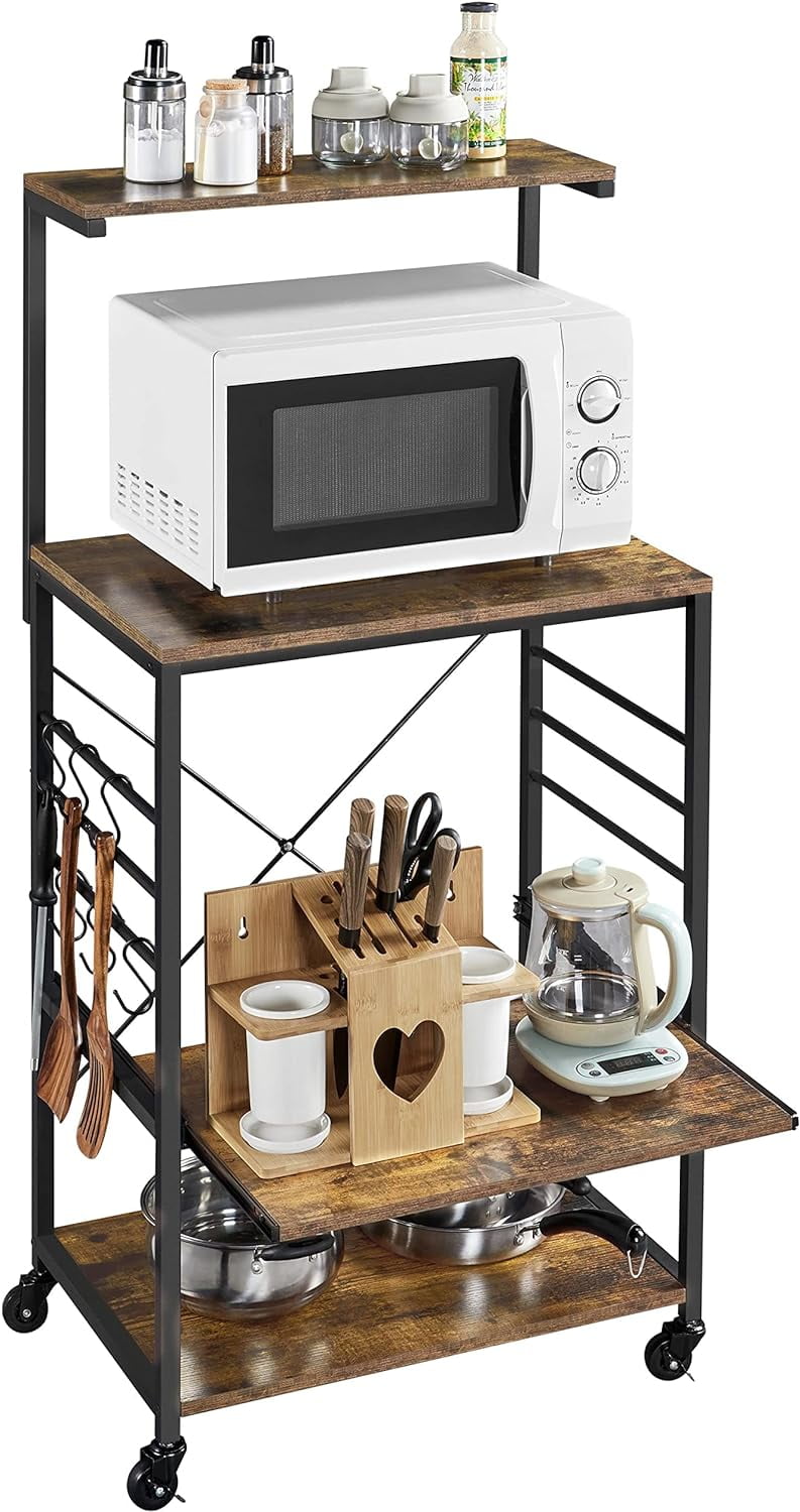 Kitchen Bakers Rack on Wheels, Microwave Stand Kitchen Cart with