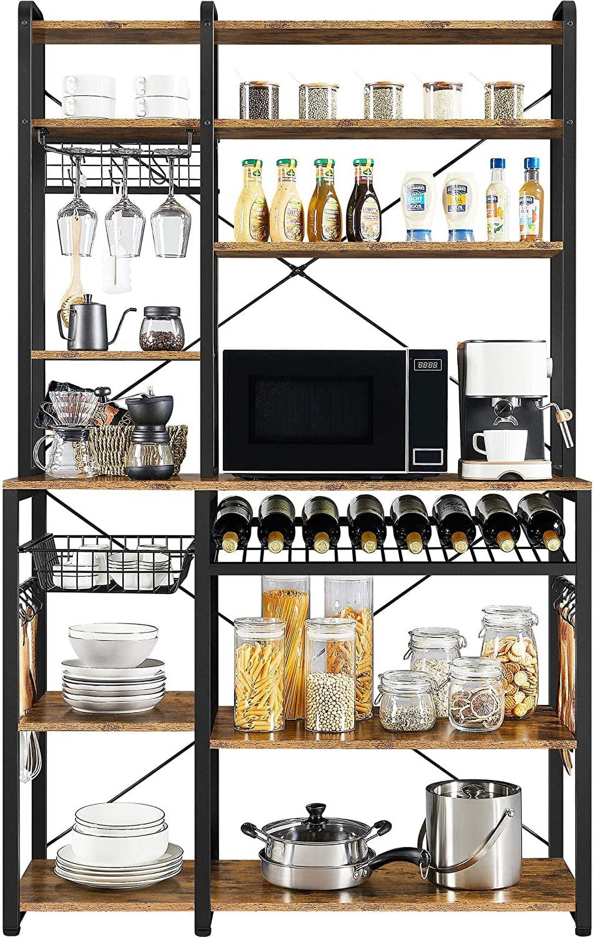 Kitchen Bakers Rack, Wooden Microwave Stand Kitchen Storage Shelf with