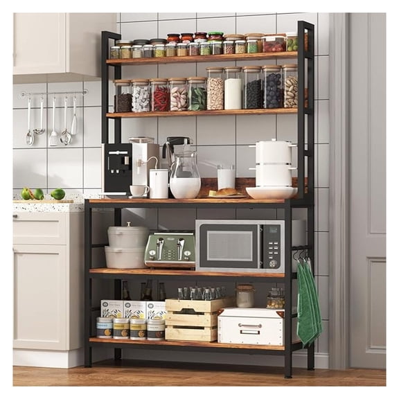Kitchen Bakers Rack with Storage Shelves,5-Tier Free Standing Storage Shelf Rack with ,Industrial Microwave Stand Shelf for Dining Room