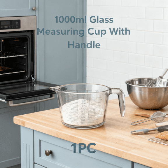 Kitchen Baking Measuring Cup - 1000ml Heatproof Borosilicate Glass Jug with Handle,Precise Ml Oz Measurement,Microwave Oven Safe,Large Capacity Durable Tool for Cooking