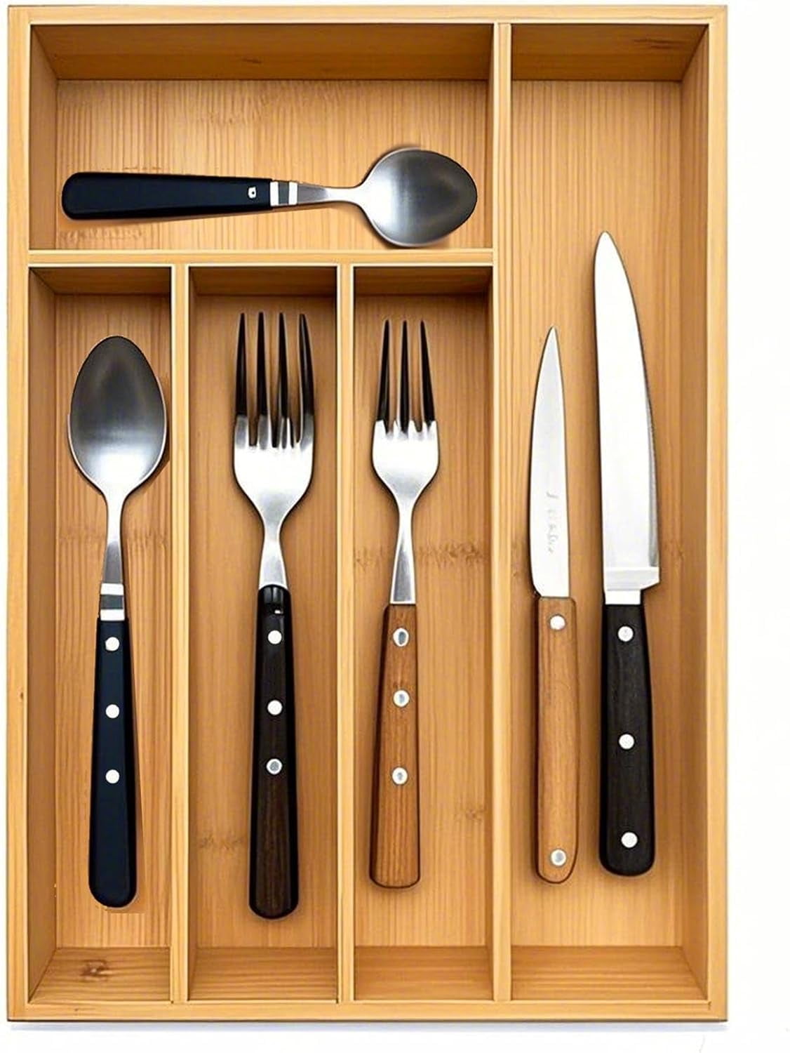 AP Kitchen Bamboo Silverware Drawer Organizer，Silverware Organizer and Cutlery Tray with Grooved Drawer Dividers for Silverware, Knives in Kitchen, Bedroom (5 Slot-Natural)