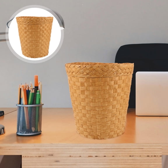 SEWCHICS Wicker Waste Basket Brown Lightweight Trash Can for Bathroom Office Storage
