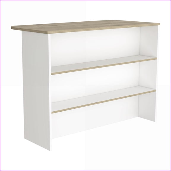 Kitchen Bar Dayton, White/Light Pine, 47.2W x23.6D with Dual-Tier Shelves | Light Oak | Particle Board