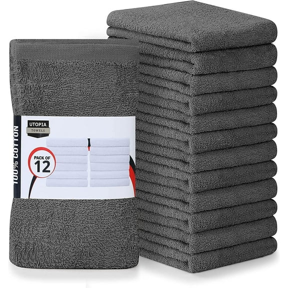 Kitchen Bar Mops, Pack of 12, 16 by 19 Inches, 100% Cotton Super Absorbent Grey Towels, Multi-Purpose Cleaning Towels for Home and Kitchen Bars