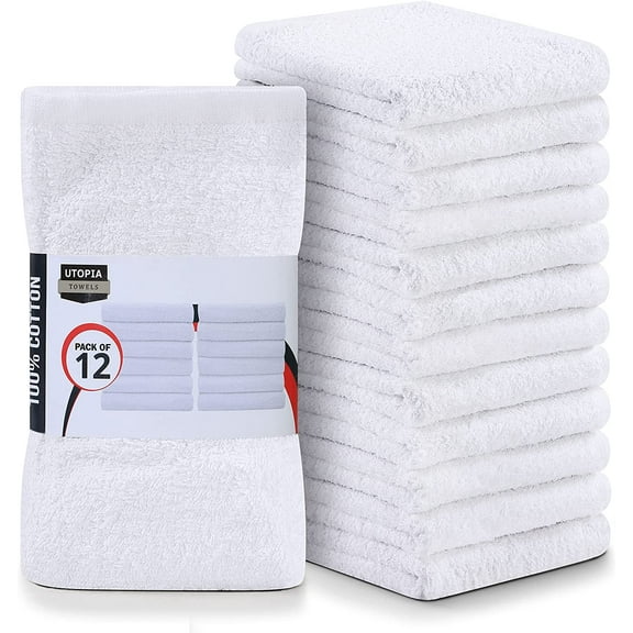 Kitchen Bar Mops, Pack of 12, 16 by 19 Inches, 100% Cotton Super Absorbent White Towels, Multi-Purpose Cleaning Towels for Home and Kitchen Bars