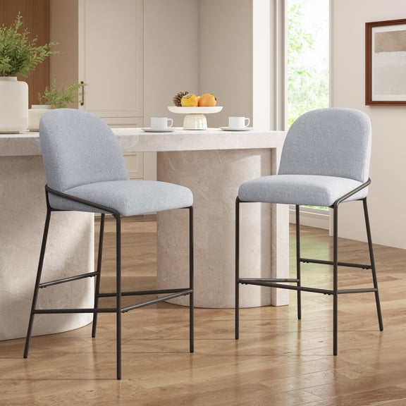 Kitchen Bar Stools, Counter Height Stools with Gray Fabric Seat and Antique Bronze Metal Frame, Upholstered Dining Stools for Kitchen Island, Home Bar, Restaurant, Set of 2