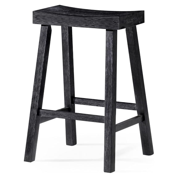 Kitchen Bar Stools - Modern Farmhouse Counter Stool Set of 2, 26 Inch Counter Height Barstools for Kitchen Island, Wide Seat Backless Wood Stool, Antiqued Black Single