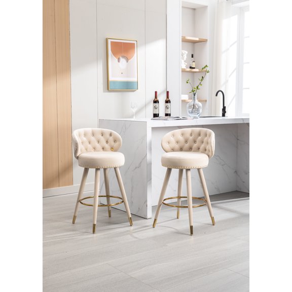 Kitchen Bar Stools with 360 - Degree Swivel | Ideal for Dining & Kitchen | High - Quality Velvet and Foam Back | Supports 250 lbs for Safe Sitting