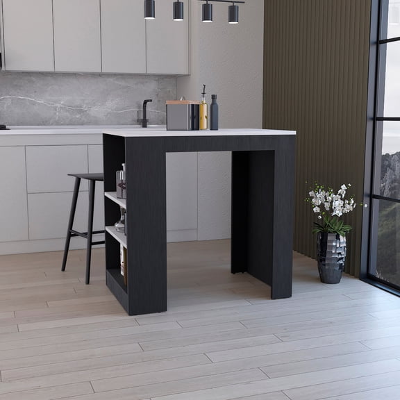 Kitchen Bar Table with 3-Side Shelves, Multicolor, 36" H / Convenient Storage for Cooking Supplies