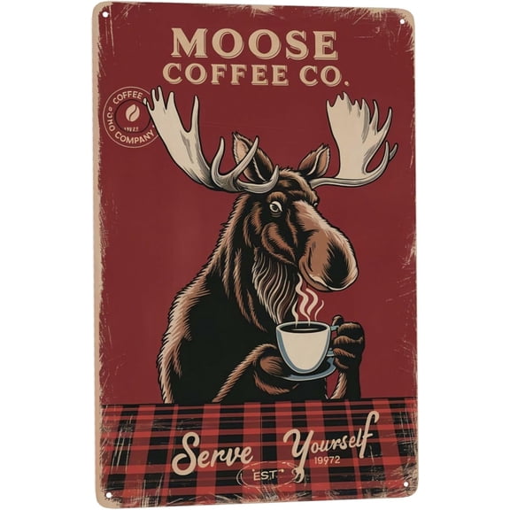 Kitchen Bar Wall Decor Rustic Moose Cafe Metal Sign Lodge-Themed Wall Art for Coffee Bar & Cabin Kitchen Cabinets 12x8 Inch