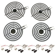 Kitchen Basics 101 MP22YA Electric Range Surface Burner Coil Set (2-MP15YA 6" & 2-MP21YA 8") with 4 High Temperature Ceramic Plug-In Terminal Block Kit Replacement for Whirlpool, KitchenAid, Maytag