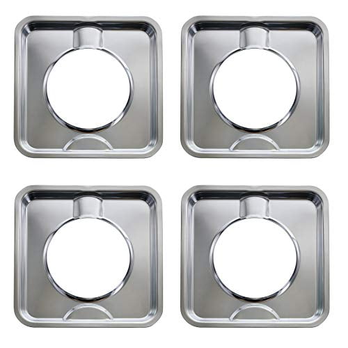 Kitchen Basics 101 Made in the USA SGP-400 4 Pack Chrome Square Gas Range Drip Pan Directly Replaces 786333, AP6011553, PS11744751, WP786333