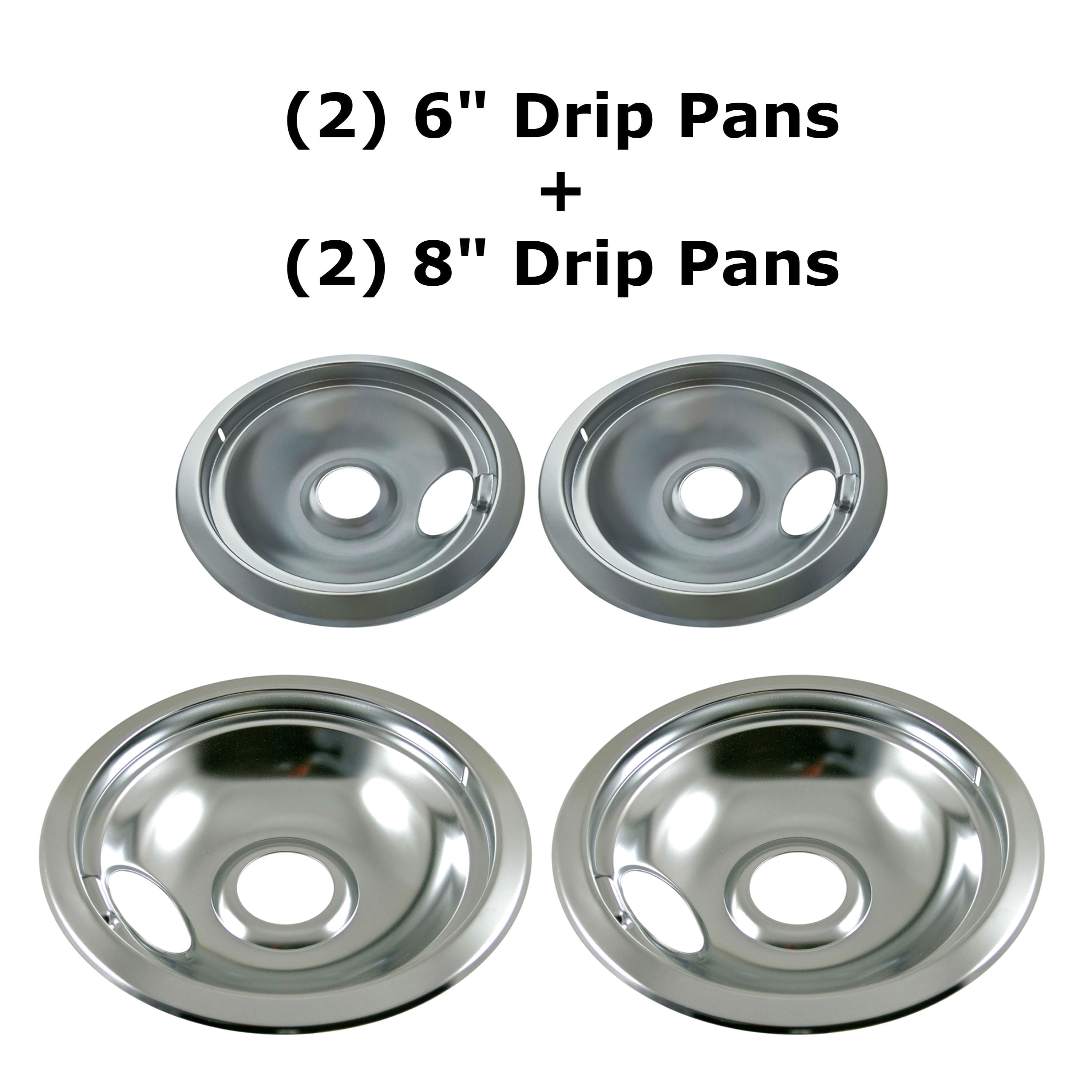 KITCHEN BASICS 101 316048413 & 316048414 Range Burner Chrome Drip Pans Replacement for Frigidaire Kenmore Electric Stove w/Locking Slots, 2 Small 6-Inch & 2 Large 8-Inch Pans, 4 Pack