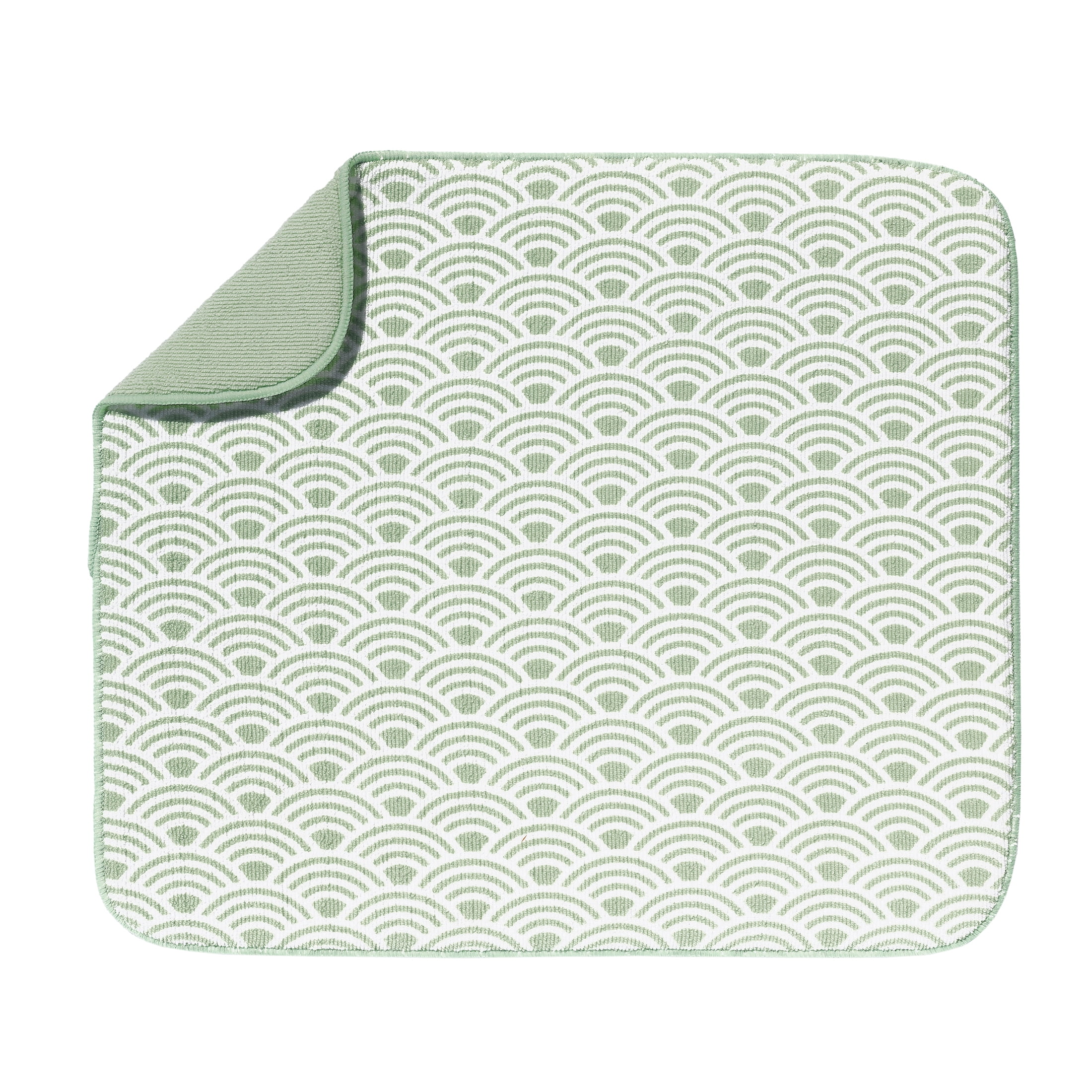 Kitchen Basics Dish Drying Mat, 16" x 18", Green, Wave Print