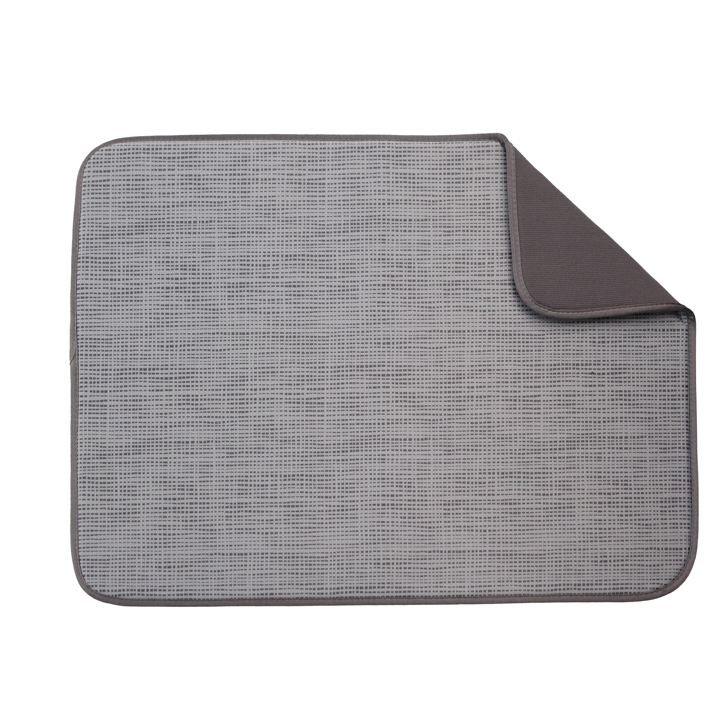 Kitchen Basics Microfiber XL Dish Drying Mat, 18"x24", Gray, Linen Print