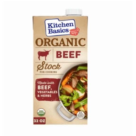 Kitchen Basics Organic Beef Stock, 32 oz. Carton, Enrich the Flavor of Broth, Pot Roast, Chili and Soups, Perfect for Stocking Up