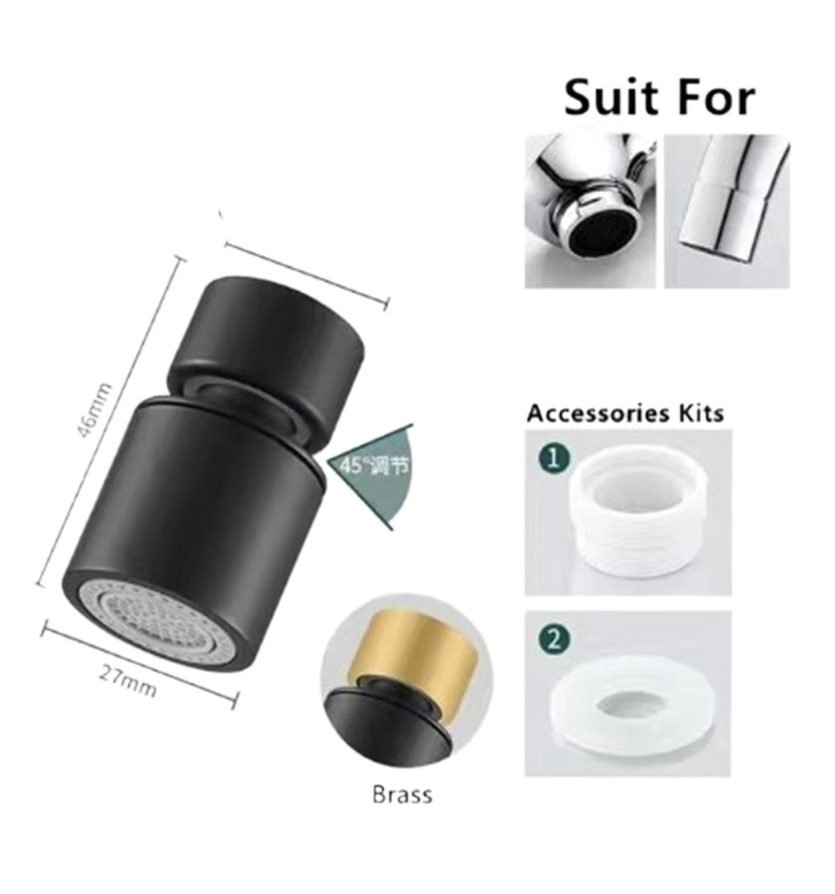Kitchen Basin Universal Faucet Bubbler Pressurized Brass Splash-proof Water Extension Faucet Aerator Universal Shower ,Easy to Use