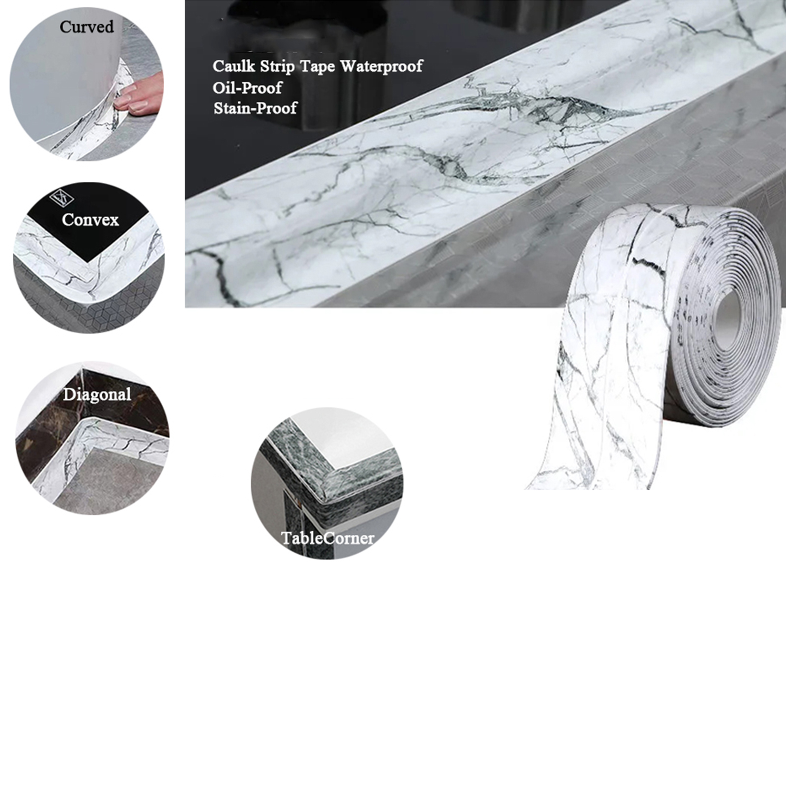 Kitchen & Bath Caulk Tape Sealant Strip, 1.5''x10.5FT PVC Self Adhesive