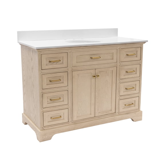 Kitchen Bath Collection Aria 48-inch Bathroom Vanity (Greige Oak/Engineered White): Fully Assembled Cabinet with Countertop and Sink
