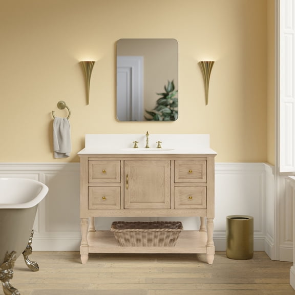 Kitchen Bath Collection Beverly 42-inch Bathroom Vanity (Greige Oak/Engineered White): Fully Assembled Cabinet with Countertop and Sink