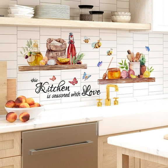 Kitchen Bee & Butterfly Cartoon Wall Sticker 48 x 68 cm PVC Matte Decal for Home Decor, Living Room, Bedroom, Classroom & Office (1 Set)