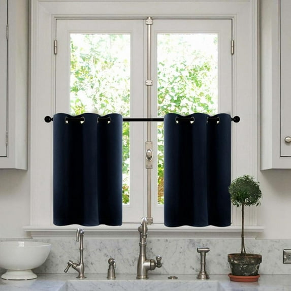 Kitchen Blackout Short Curtains Grommet Top Dark Blue 24 Inches Long Room Darkening Small Curtain Tiers for Bathroom Window Treatment Set 2 Panels 34 Wide by 24 Inch Length