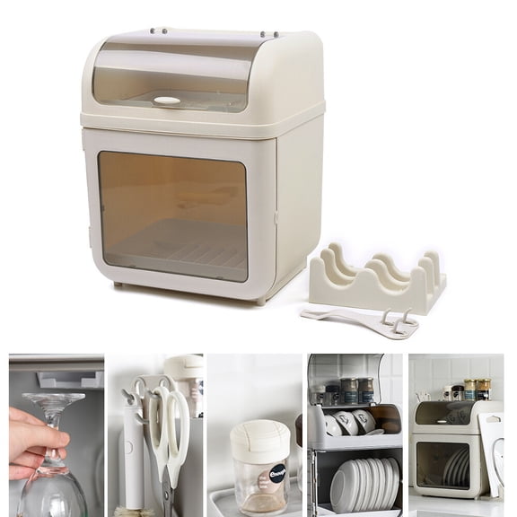 Kitchen Bowl Dish Storage Box w/Cover Dustproof Drain Cutlery Drying Holder