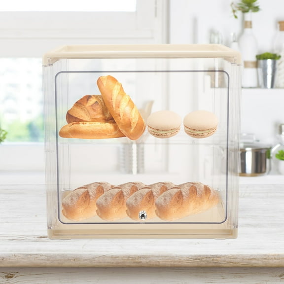 HEANUJJ Plastic Kitchen Bread Box Double Layer Bread Storage Bin White Organizer