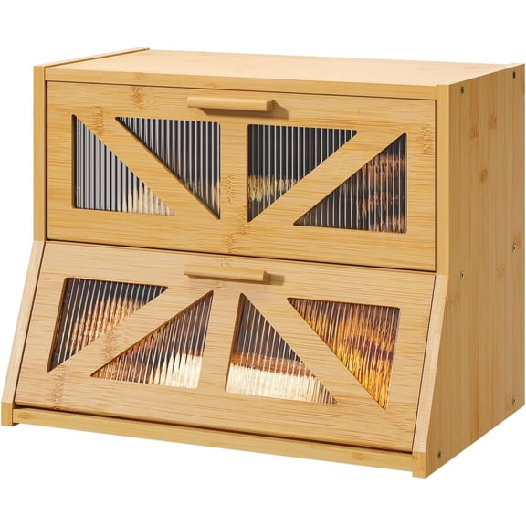 Kitchen Bread Box with Window, Countertop Storage Container (Brown)