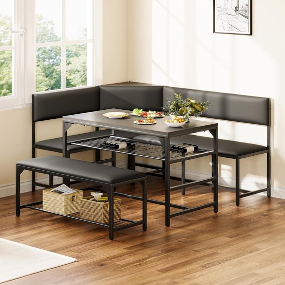 Kitchen Breakfast Nook Table Set with Soft Seat, Corner Dining Table Set for 4-6 People, Dining Room Sets for 4, Space Saving Kitchen Booth Seating with Table for Small Space, Taupe