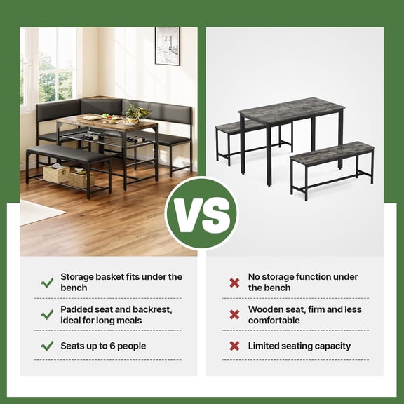 Kitchen Breakfast Nook Table Set with Soft Seat, Corner Dining Table Set for 4-6 People, Dining Room Sets for 4, Space Saving Kitchen Booth Seating with Table for Small Space, Coffee Brown
