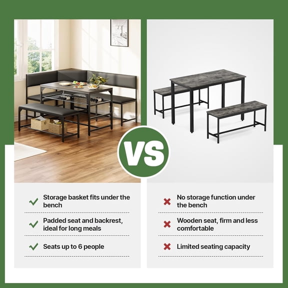 Kitchen Breakfast Nook Table Set with Soft Seat, Corner Dining Table Set for 4-6 People, Dining Room Sets for 4, Space Saving Kitchen Booth Seating with Table for Small Space, Taupe