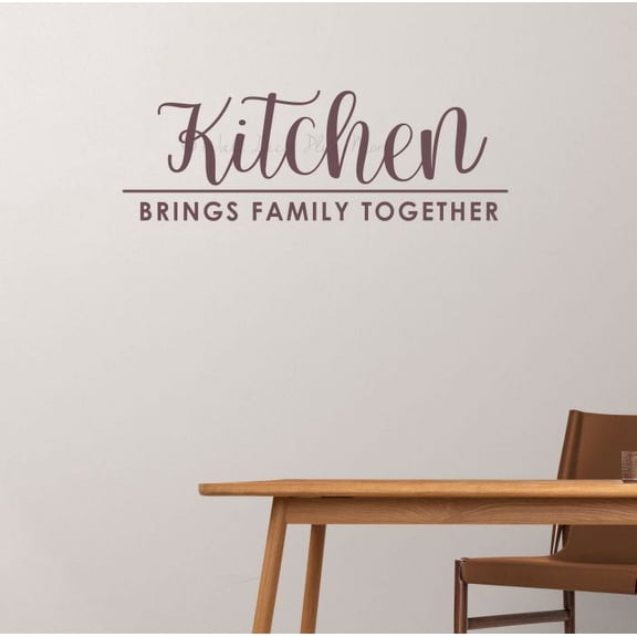 Kitchen Brings Family Together Quote Wall Decor Sticker Decal Vinyl Lettering Art Words 23x8-Inch Eggplant