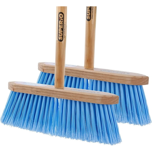 Kitchen Broom - USA Wood Handle, Fine Premium Blue Bristles (2 Pack)