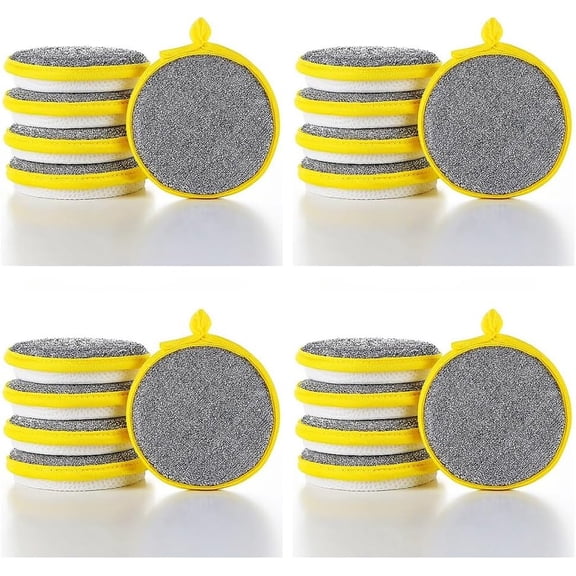 Kitchen Brush Pot Sponge Block, Household Dishcloth, Double-Sided Cleaning Cotton Rough Matte Surface, scouring pad Magic Wipe 20 Pieces (Yellow)