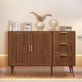 thumbnail image 1 of Kitchen Buffet Sideboard Cabinet, Buffet Coffee Table with Storage, Hollow Design 2 Doors and 3 Drawers, Large Console Table Wine Bar with 3 Levels Adjustable Shelves for Entryway Dining Room, 1 of 16