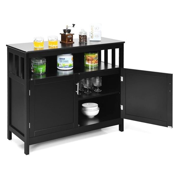 Kitchen Buffet with Storage, Wooden Sideboard Storage Cupboard w/5-Position Adjustable Shelf, 2 Door and Large , Buffet Server Cabinet Console Table for Entryway Dinging Room, Black
