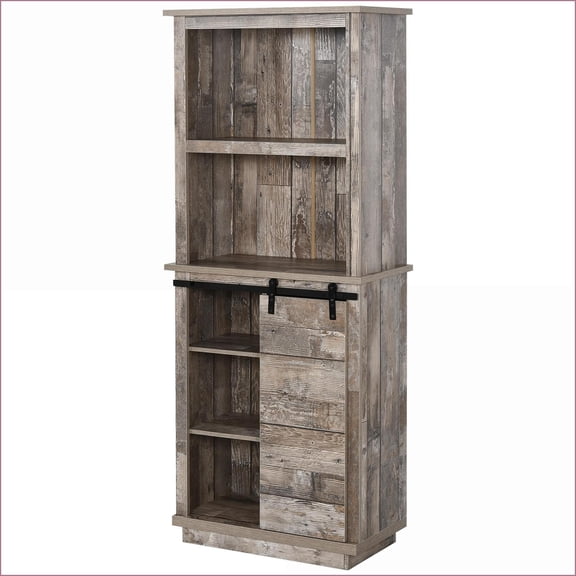 Kitchen Buffet with Hutch | Farmhouse Rustic Sliding Barn Door, Adjustable Shelves | MDF | 26W x13.5D x64.5H