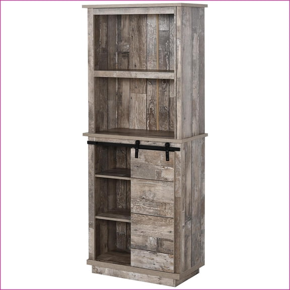 Kitchen Buffet with Hutch | Farmhouse Rustic | Sliding Barn Door, Adjustable Shelves | MDF | 26"W x13.5"D x64.5"H