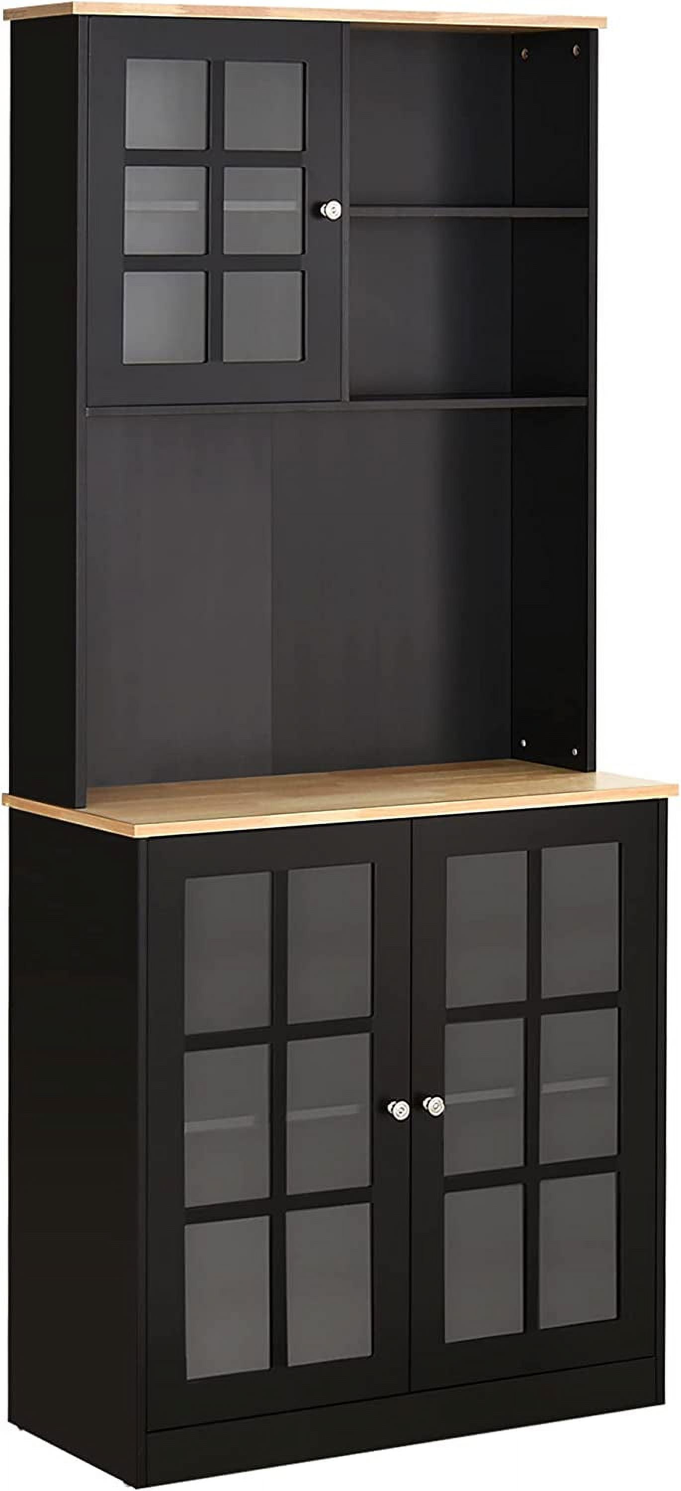 Sleek Modern Black Kitchen Buffet with Glass Door Hutch
