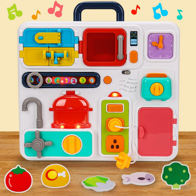 Kitchen Busy Board for Toddlers 1-3 Travel Toys Light Up Musical Baby Toys  12-18 Months Toddler Toys Age 1-2 2-4 Autism Children Sensory Montessori