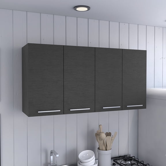 Kitchen Cabinet 4-door - Wall Mounted, Black , Particle Board Material Mounted For 4 Door Strong Adopted