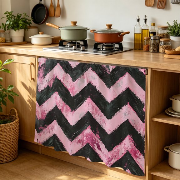 Kitchen Cabinet Curtains Abstract Pink Sink Skirt for Bathroom Geometric Zigzag Waves Bohemian Stripes Dishwasher Curtain Cover Under Desk Curtain Skirt Privacy Drape for Classroom Laundry 35"x35"