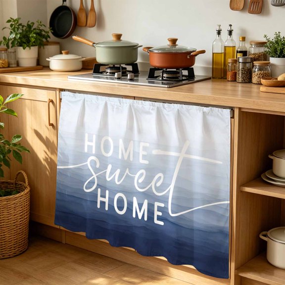 Kitchen Cabinet Curtains Mist Ocean Sink Skirt for Bathroom Coastal Indigo Gray Ombre Sea Waves Minimalist Dishwasher Curtain Cover Under Desk Curtain Skirt Privacy Drape for Classroom 35"x35"