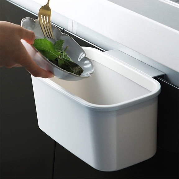Kitchen Cabinet Door Hanging Small Trash Can - Desktop Plastic Storage Box - No Punch Wall Mount Trash Basket for Office Home Bathroom - Small Garbage Bin with Splint Bag Holder - 5.5x9.8x4.5 Inch