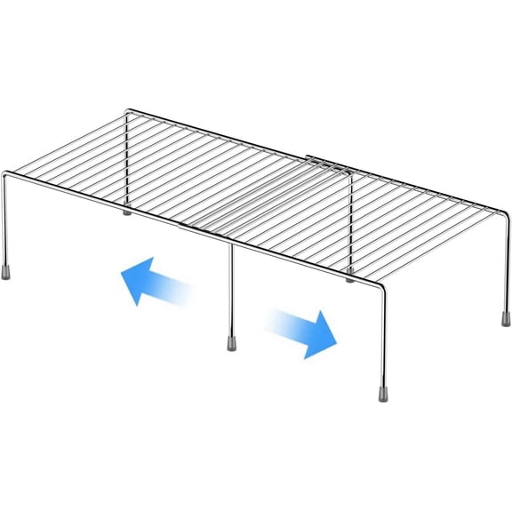 Kitchen Cabinet Expandable Shelf Organizers, Adjustable Metal Wire Pantry Storage Shelves, Plate Dish Organizer Rack for Cabinets, Cupboard, Counter, Freezer, Countertop, Chrome
