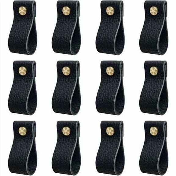 Kitchen Cabinet Handle, 12 Pack Leather Furniture Handle, Door Handle with Screw Nuts, Anti-Collision Cabinet Door Knob Drawer Dresser Pulls, Nice Gift, Black