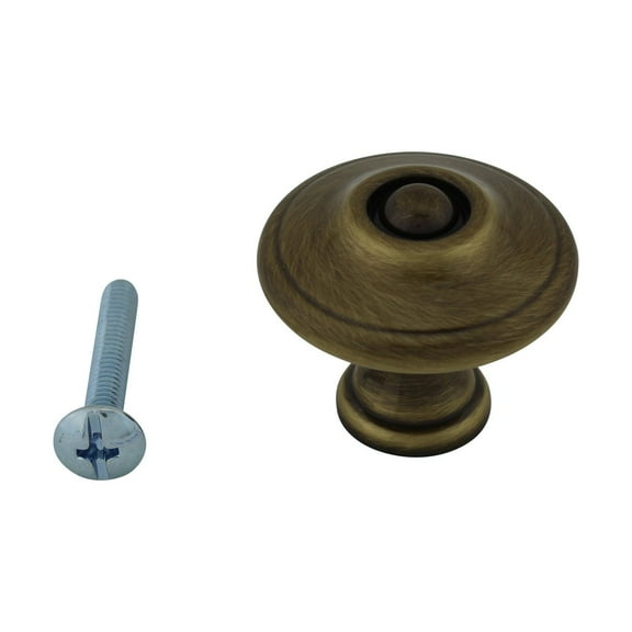 Kitchen Cabinet Knob Antique Brass Finish 1 1/4" Dia Drawer Knob Renovators Supply