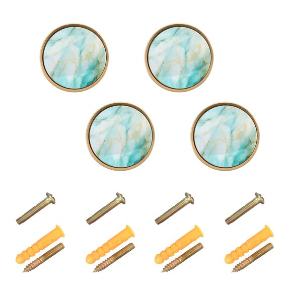 Kitchen Cabinet Knobs Aqua White Marble Cabinet Handles Zinc 1.25 inch Diameter 4 Pcs