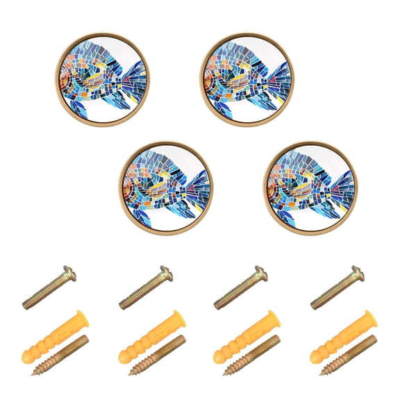Kitchen Cabinet Knobs Cabinet Handles 1.25 inch Diameter Zinc Alloy Abstract Glass Fish 4 Pack